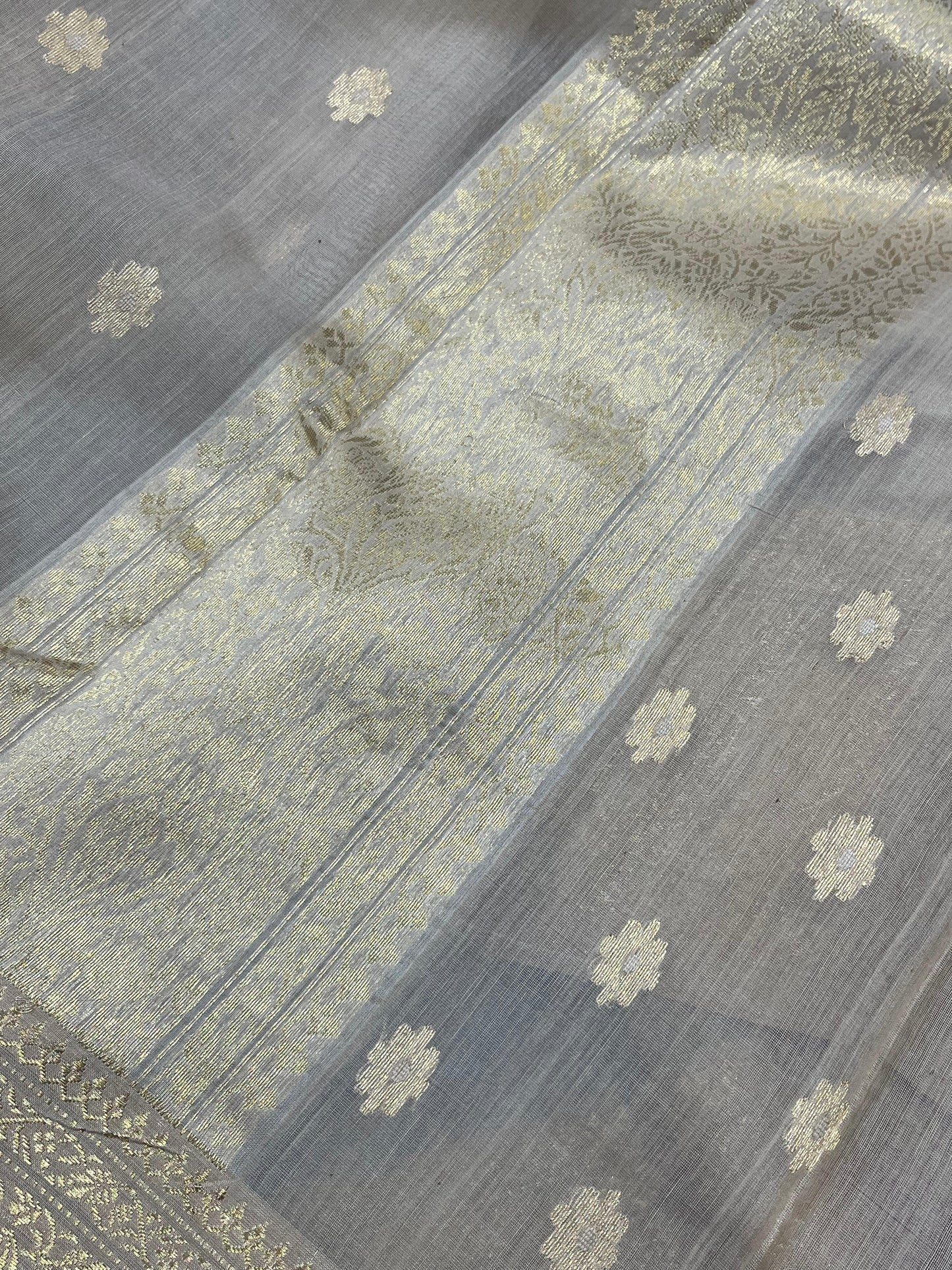 LIGHT BEIGE COTTON PURE HANDLOOM CHANDERI SAREE