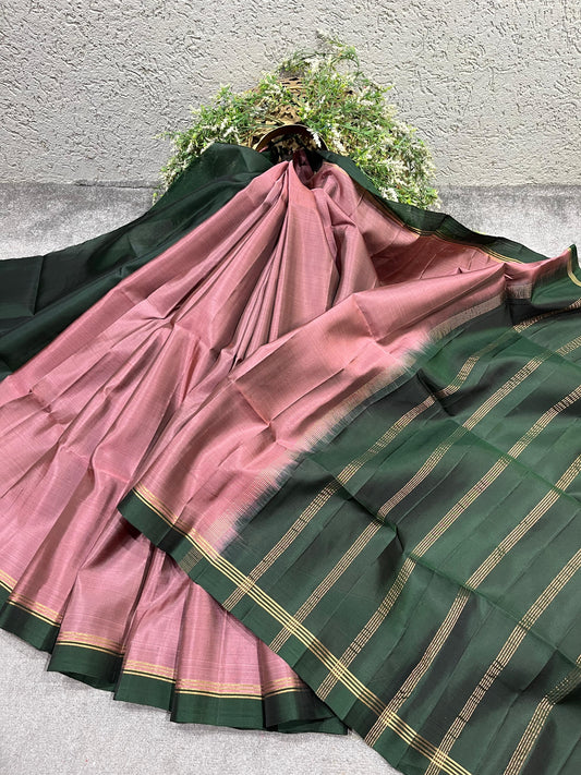 DUSTY PINK SILK PURE HANDLOOM KANJIVARAM SAREE