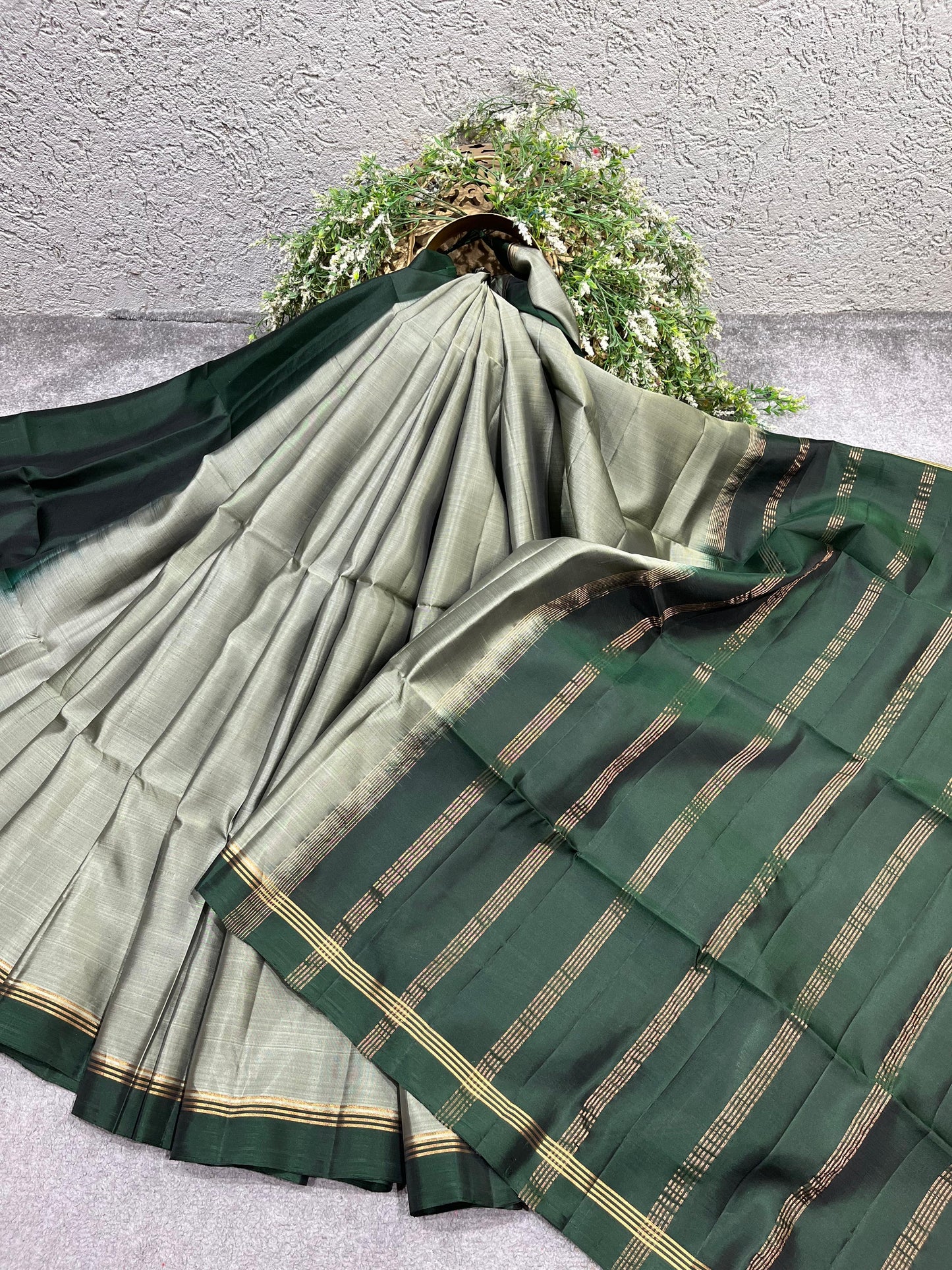 SAGE GREY SILK PURE HANDLOOM KANJIVARAM SAREE