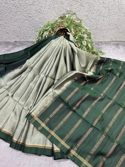 SAGE GREY SILK PURE HANDLOOM KANJIVARAM SAREE