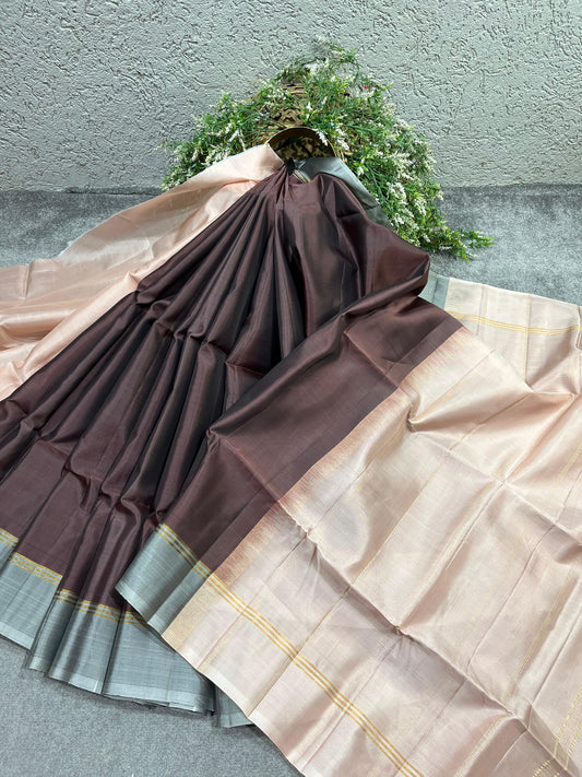DARK BROWN SILK PURE HANDLOOM KANJIVARAM SAREE