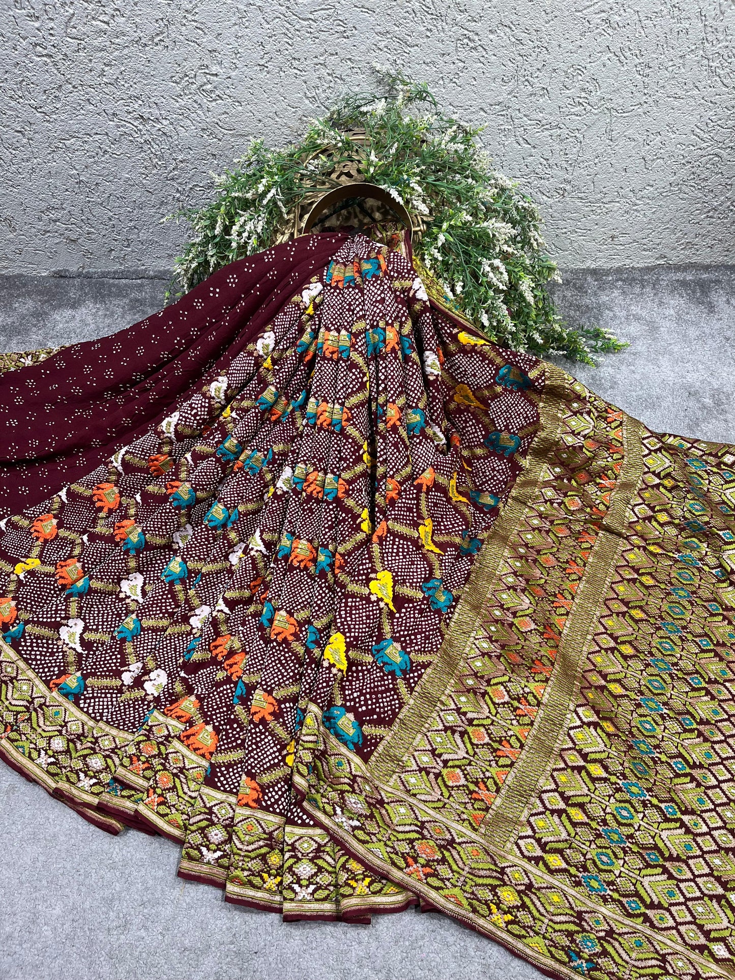 MAROON GEORGETTE PURE HANDLOOM BHANDEJ SAREE