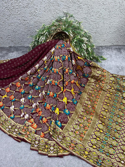 MAROON GEORGETTE PURE HANDLOOM BHANDEJ SAREE