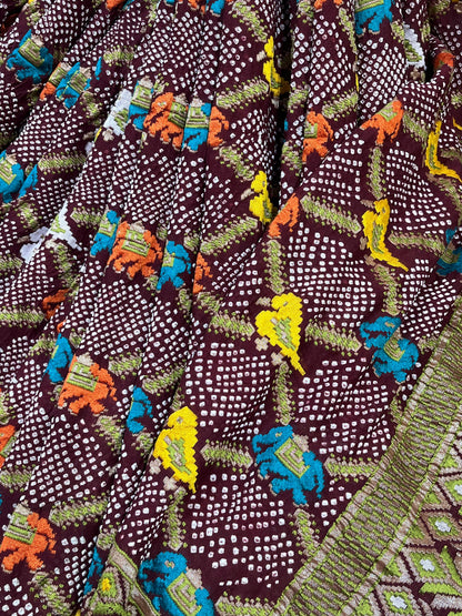 MAROON GEORGETTE PURE HANDLOOM BHANDEJ SAREE