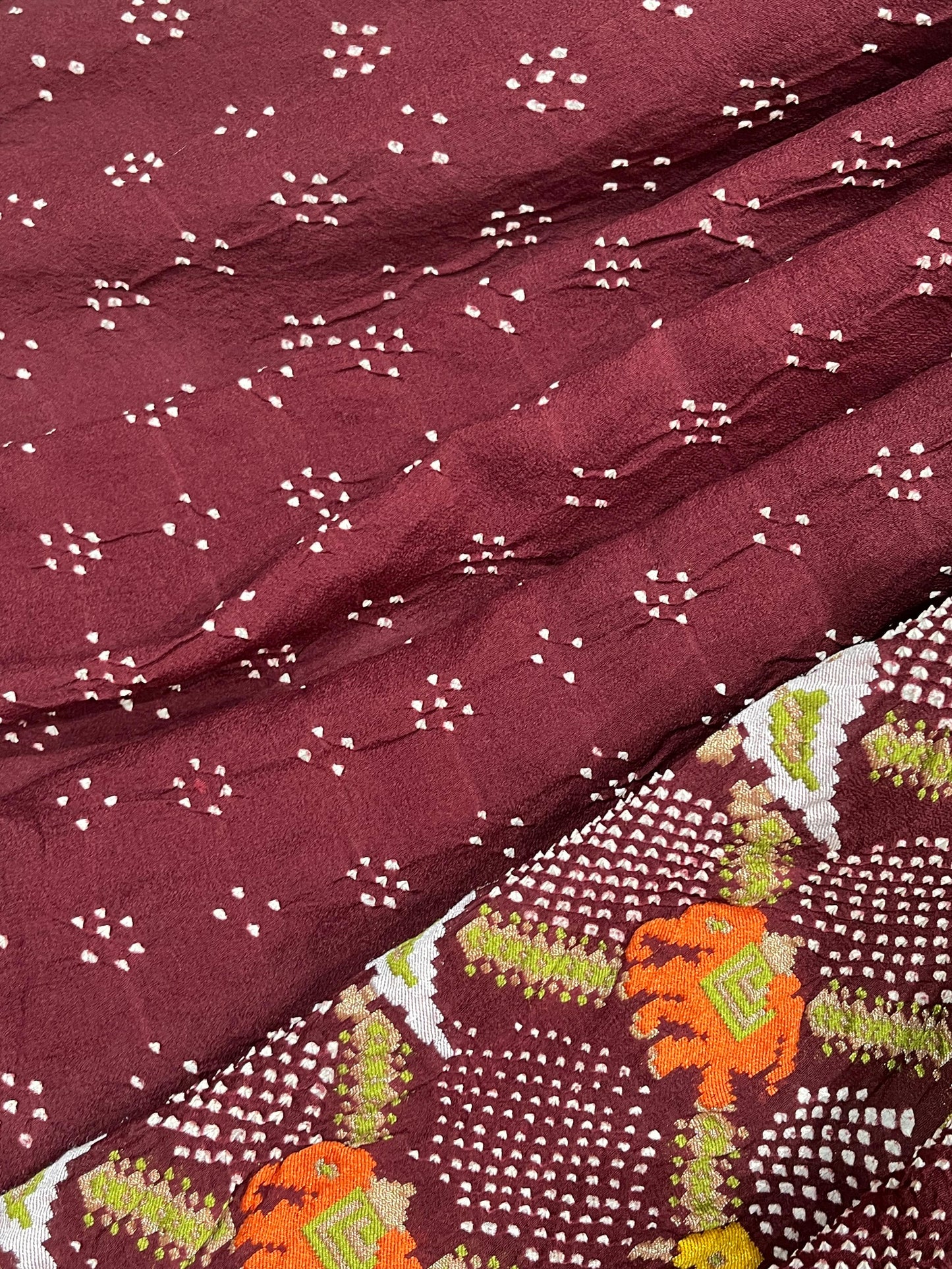 MAROON GEORGETTE PURE HANDLOOM BHANDEJ SAREE