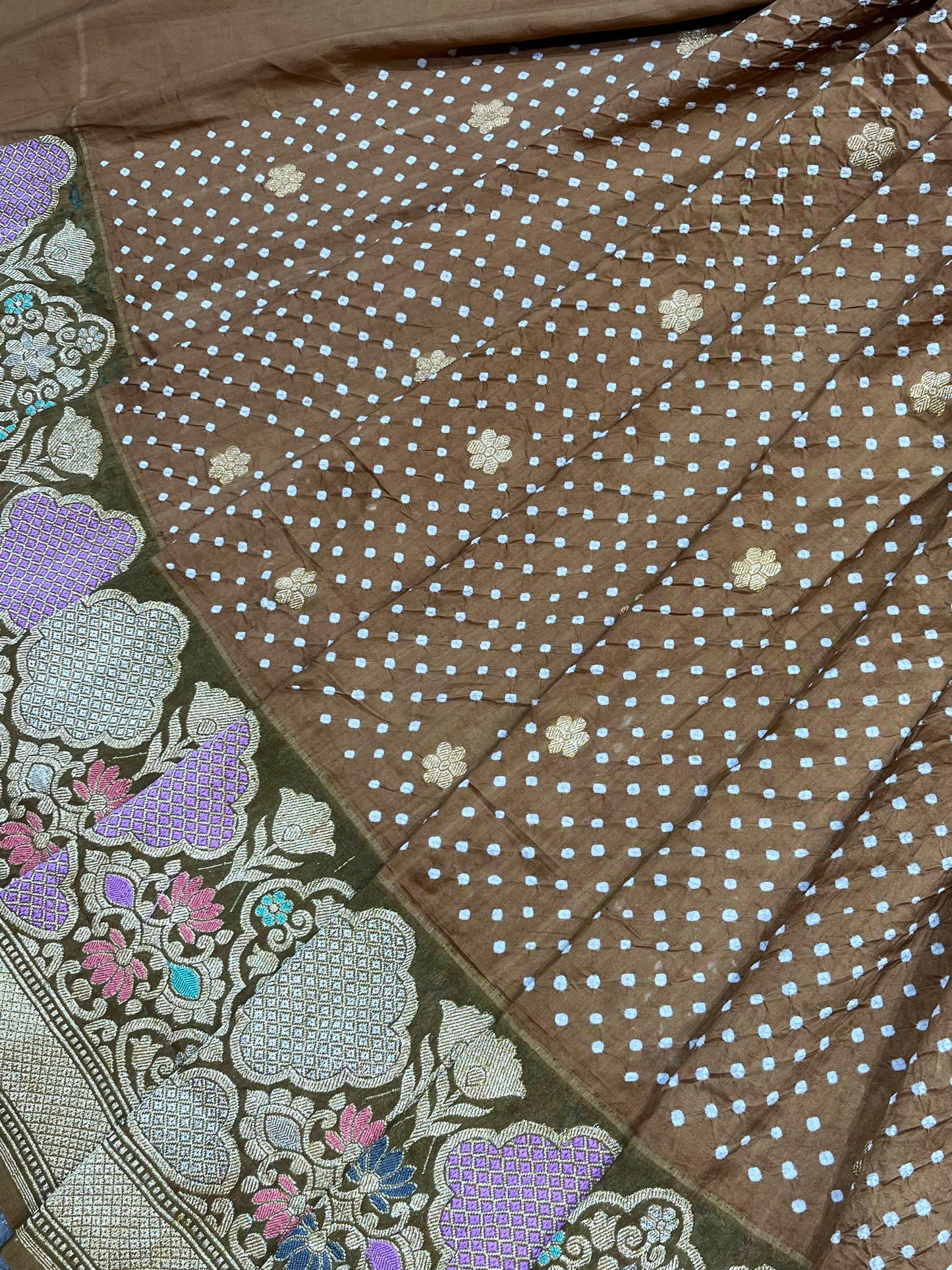 BROWN SILK PURE HANDLOOM BHANDEJ SAREE