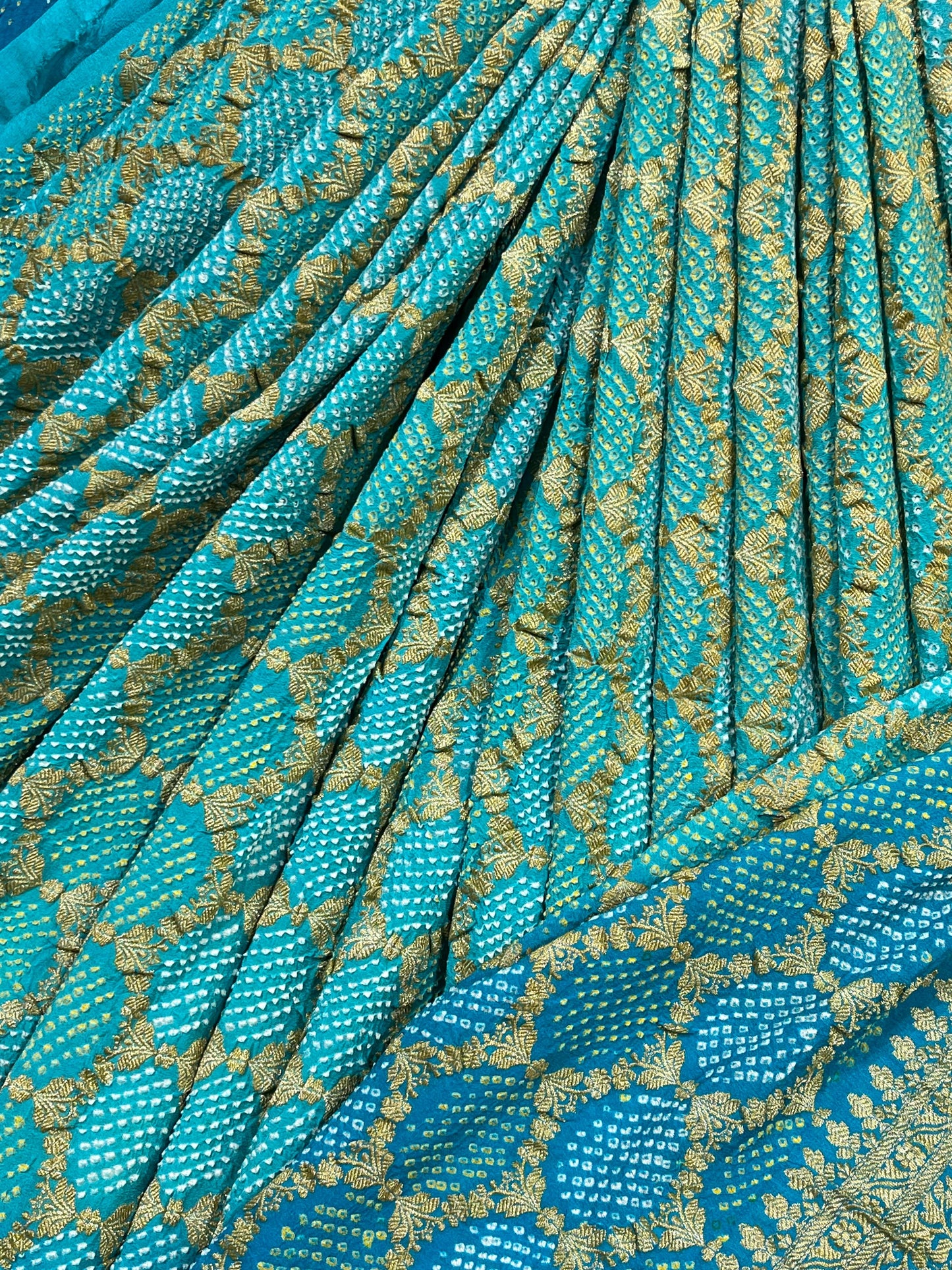 TURQUOISE BLUE GEORGETTE PURE HANDLOOM BHANDEJ SAREE