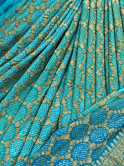 TURQUOISE BLUE GEORGETTE PURE HANDLOOM BHANDEJ SAREE