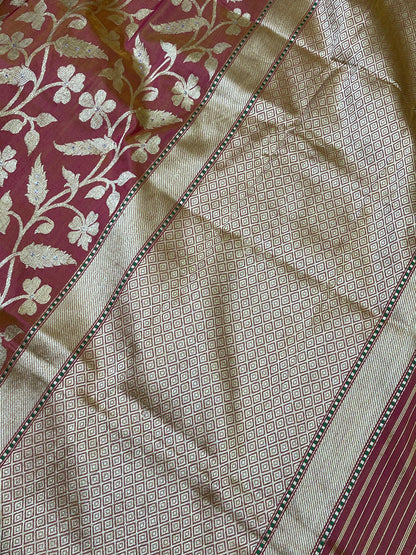 DUSTY ROSE SILK PURE HANDLOOM BANARASI SAREE