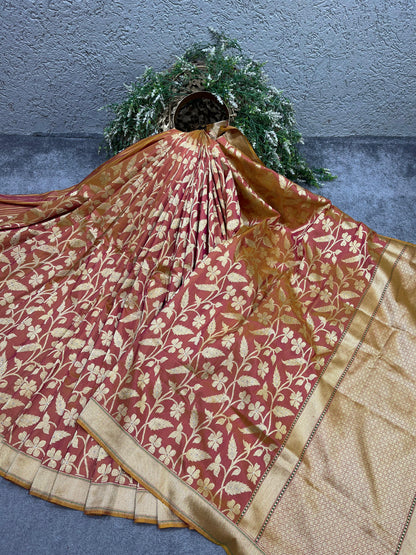 DUSTY ROSE SILK PURE HANDLOOM BANARASI SAREE