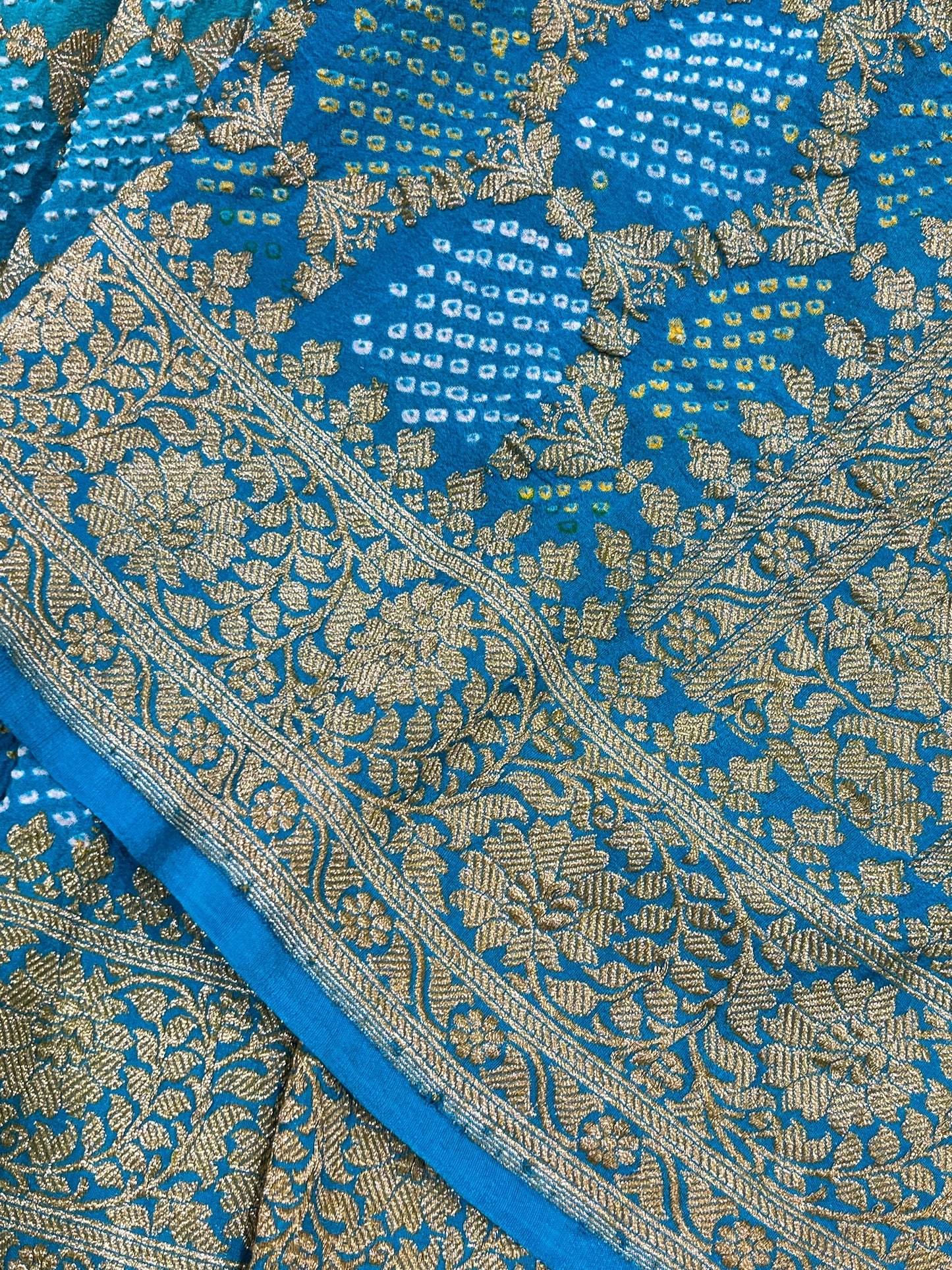 TURQUOISE BLUE GEORGETTE PURE HANDLOOM BHANDEJ SAREE
