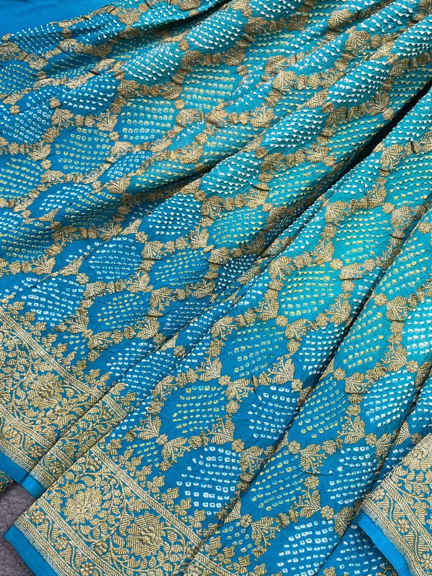 TURQUOISE BLUE GEORGETTE PURE HANDLOOM BHANDEJ SAREE