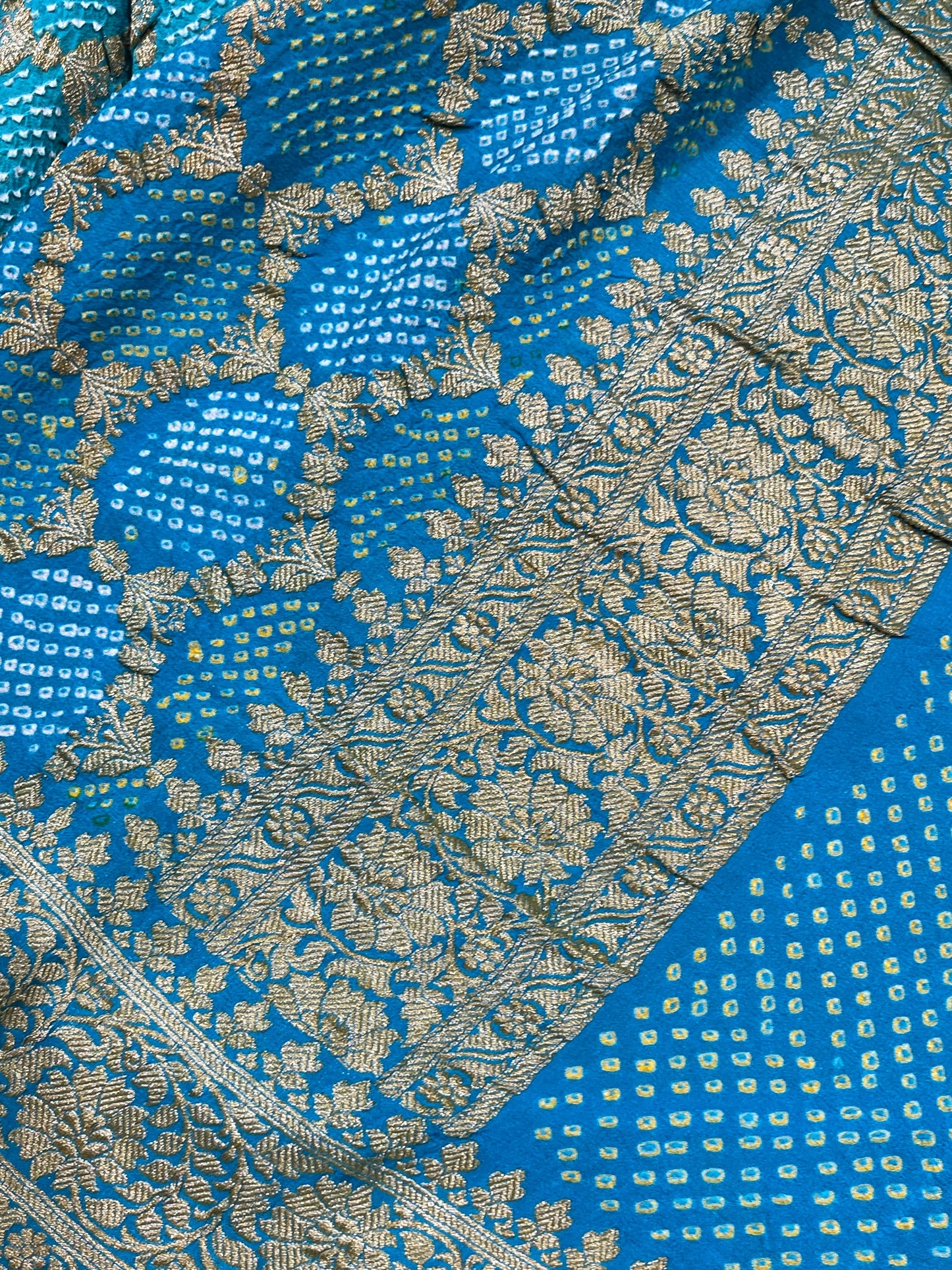 TURQUOISE BLUE GEORGETTE PURE HANDLOOM BHANDEJ SAREE