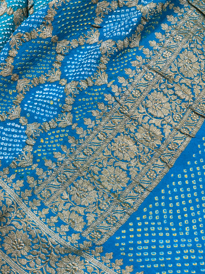 TURQUOISE BLUE GEORGETTE PURE HANDLOOM BHANDEJ SAREE