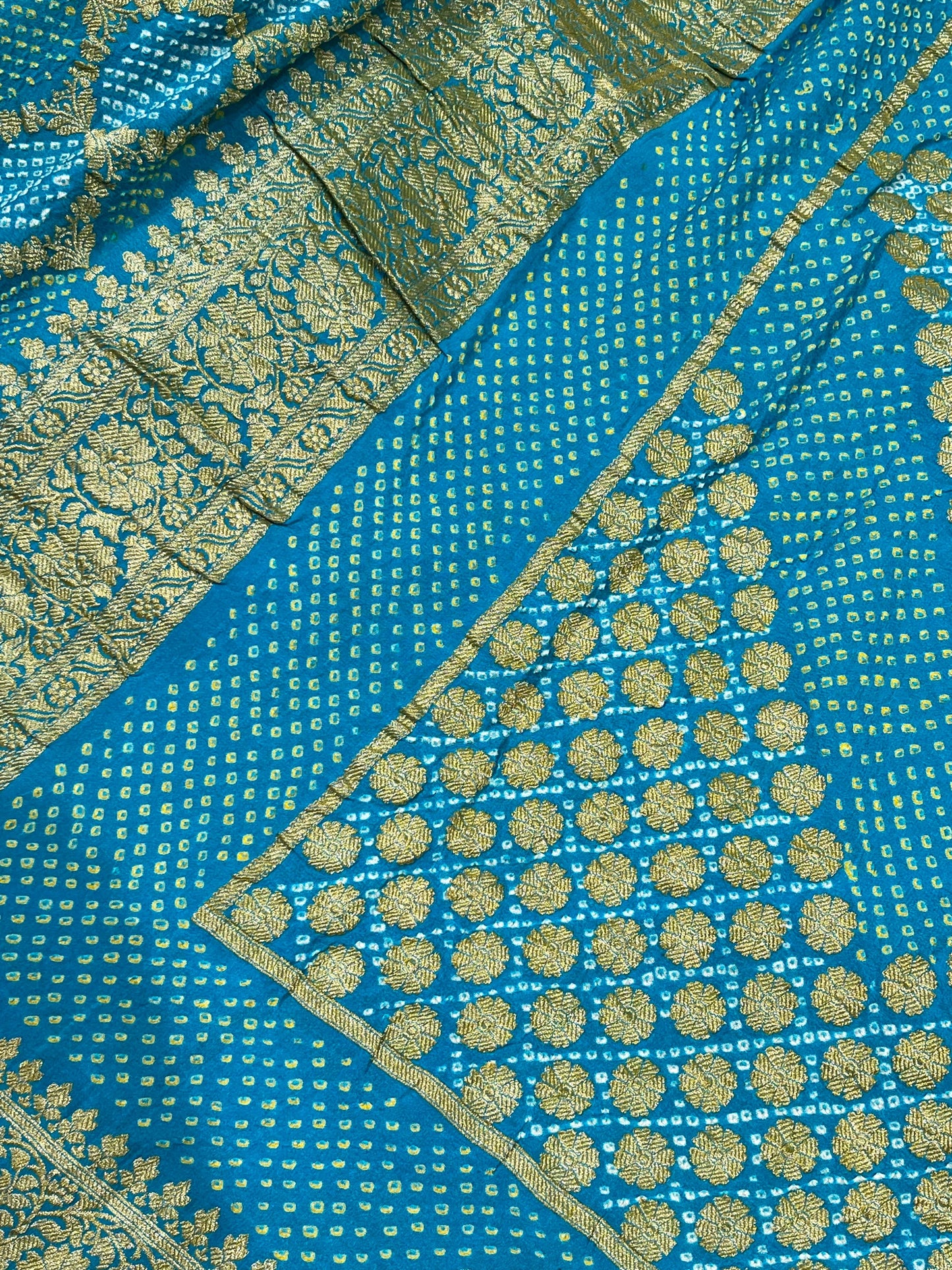TURQUOISE BLUE GEORGETTE PURE HANDLOOM BHANDEJ SAREE