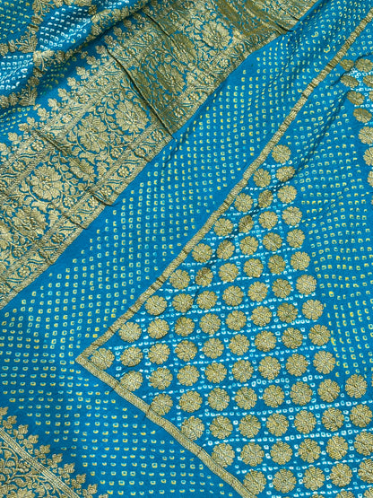 TURQUOISE BLUE GEORGETTE PURE HANDLOOM BHANDEJ SAREE