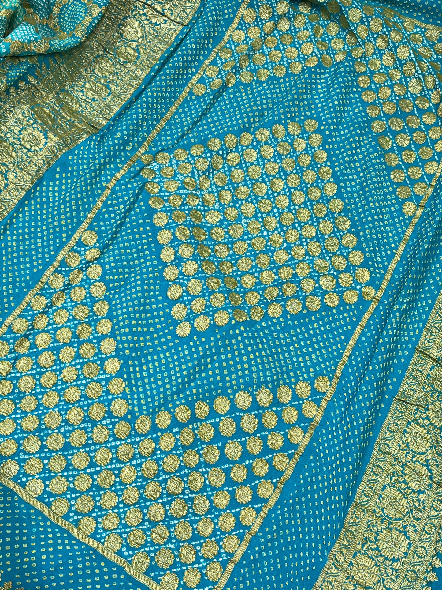 TURQUOISE BLUE GEORGETTE PURE HANDLOOM BHANDEJ SAREE