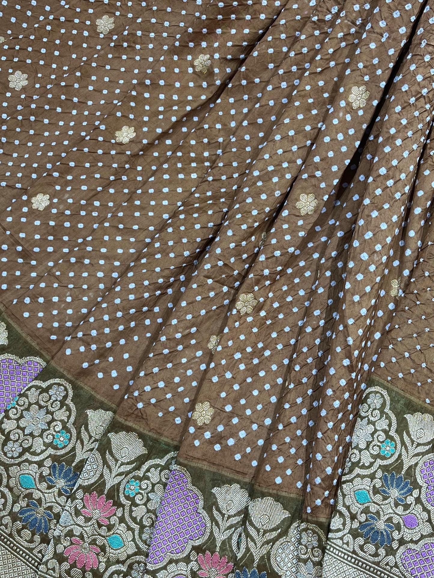 BROWN SILK PURE HANDLOOM BHANDEJ SAREE