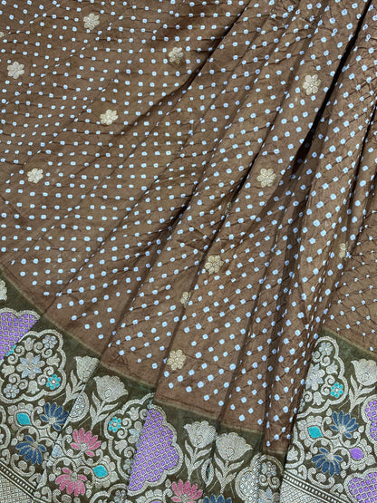 BROWN SILK PURE HANDLOOM BHANDEJ SAREE