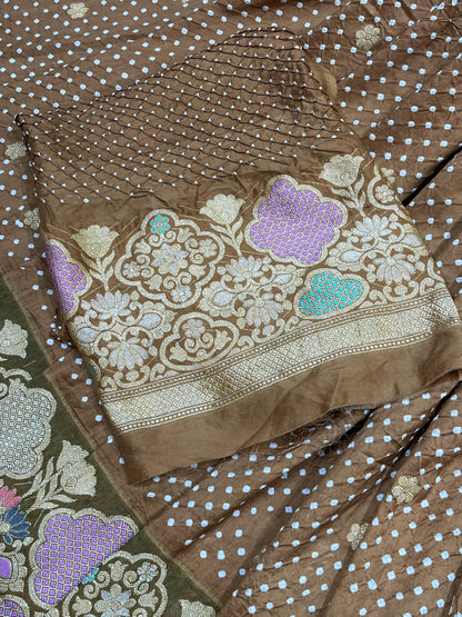 BROWN SILK PURE HANDLOOM BHANDEJ SAREE