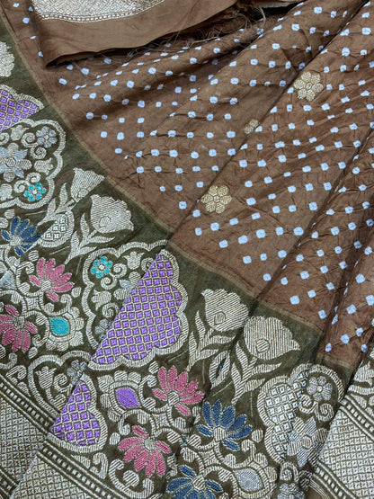 BROWN SILK PURE HANDLOOM BHANDEJ SAREE