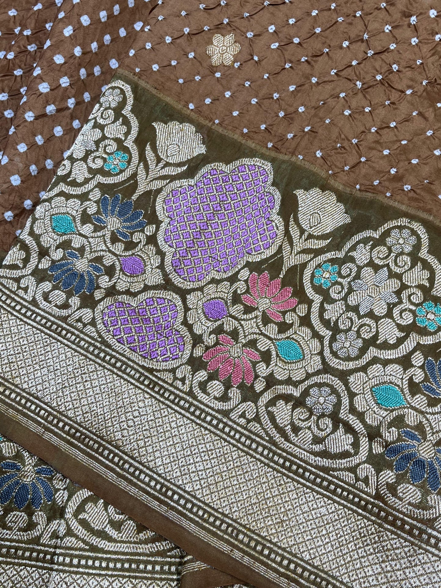 BROWN SILK PURE HANDLOOM BHANDEJ SAREE
