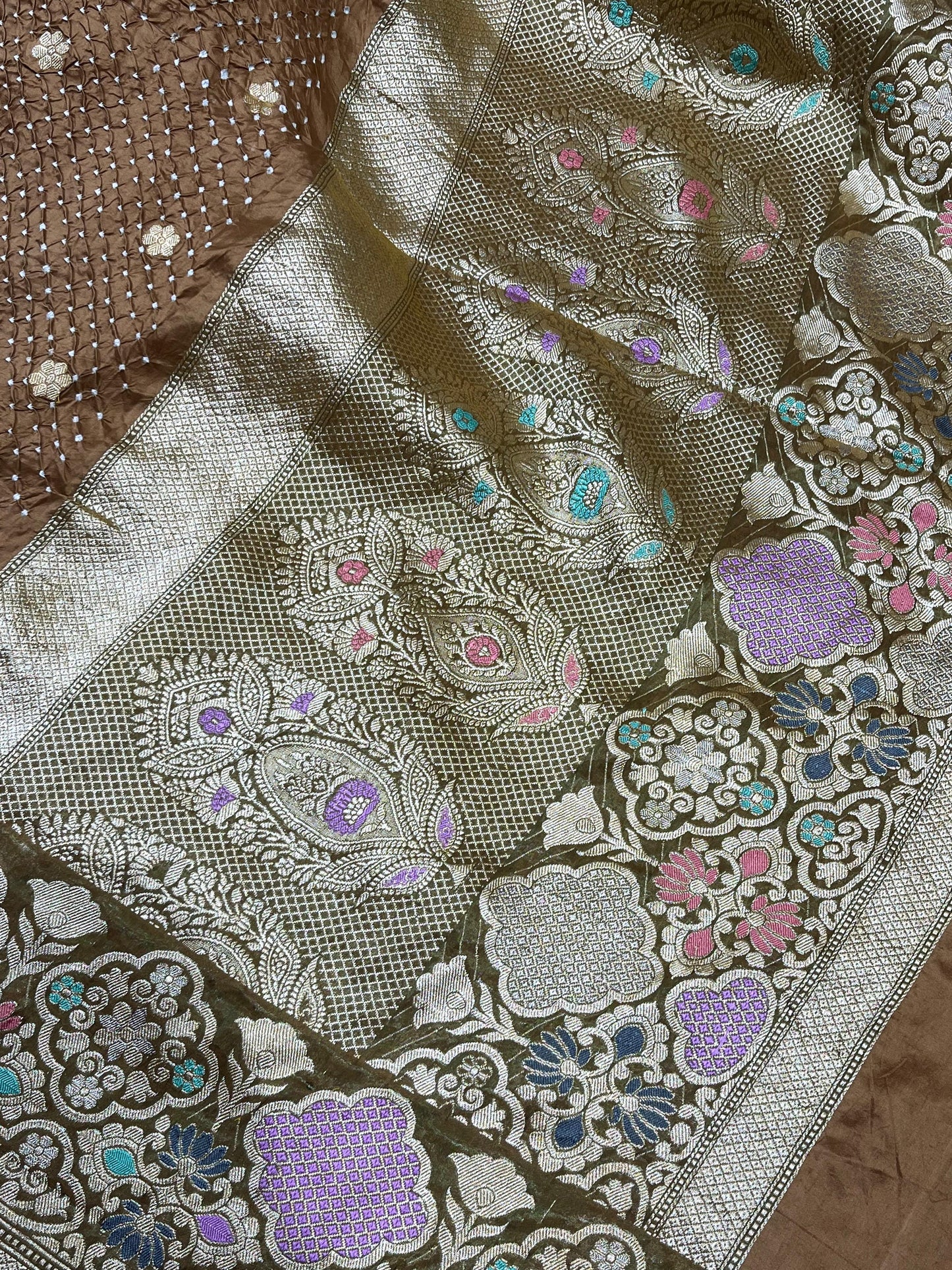 BROWN SILK PURE HANDLOOM BHANDEJ SAREE