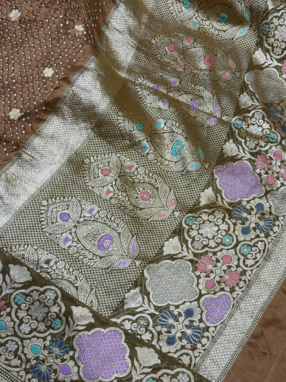 BROWN SILK PURE HANDLOOM BHANDEJ SAREE