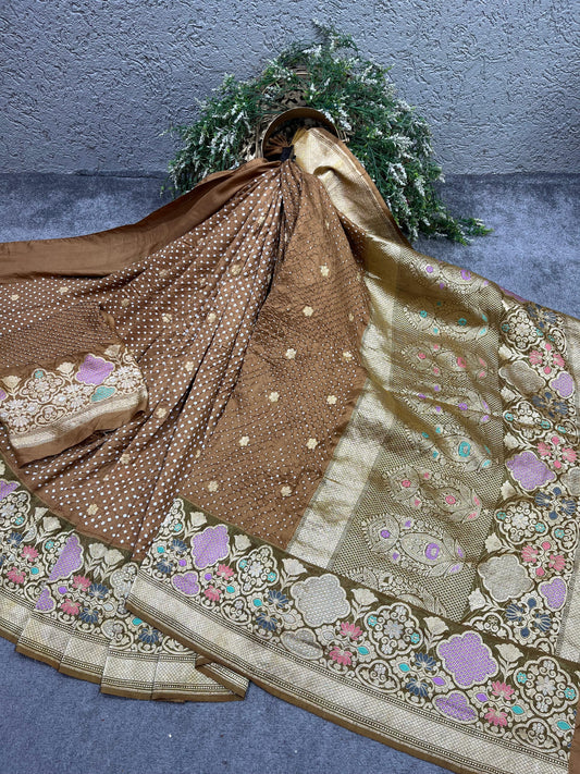 BROWN SILK PURE HANDLOOM BHANDEJ SAREE