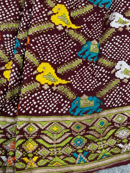 MAROON GEORGETTE PURE HANDLOOM BHANDEJ SAREE