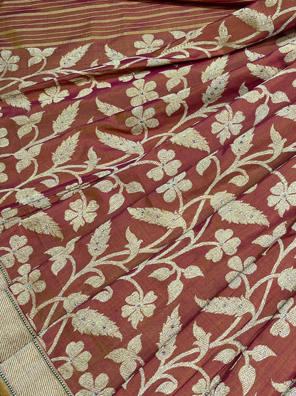 DUSTY ROSE SILK PURE HANDLOOM BANARASI SAREE