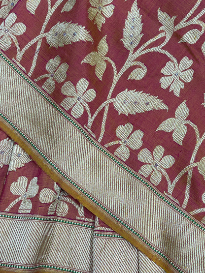 DUSTY ROSE SILK PURE HANDLOOM BANARASI SAREE
