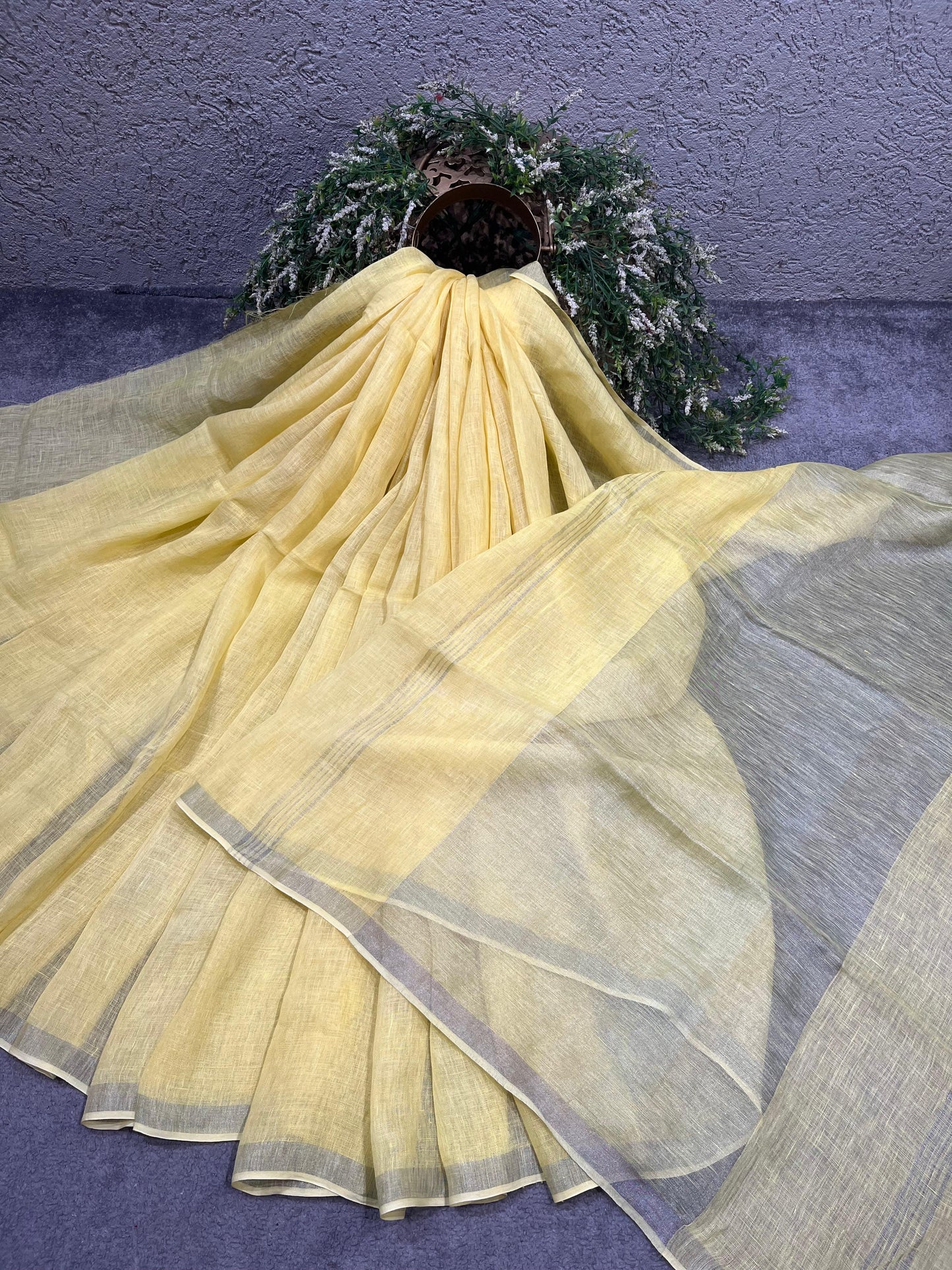 PASTEL YELLOW PURE HANDLOOM LINEN SAREE