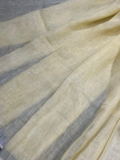 PASTEL YELLOW PURE HANDLOOM LINEN SAREE