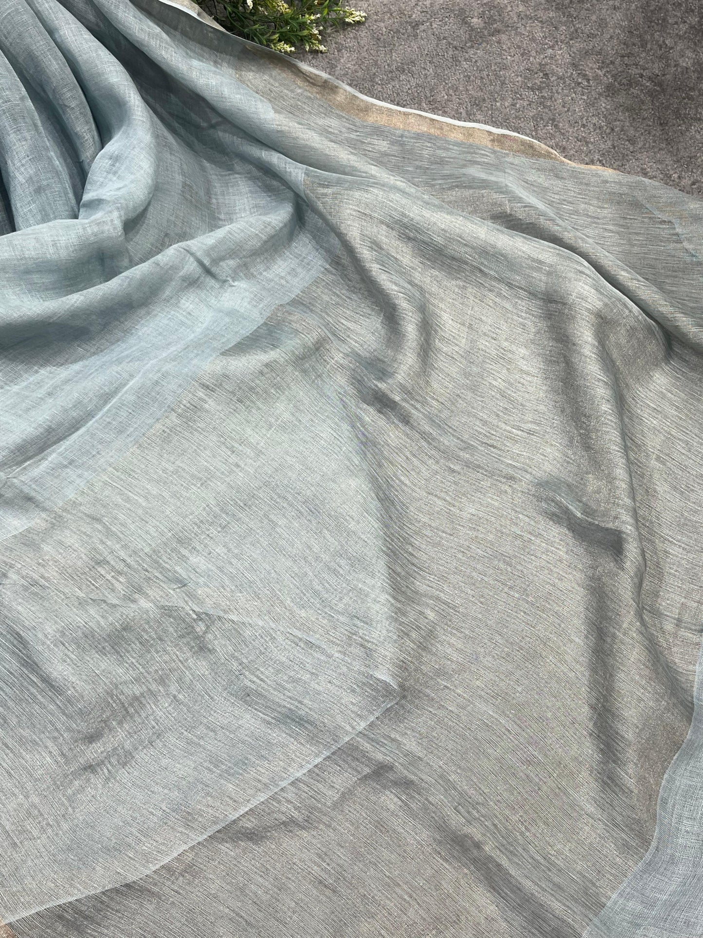 LIGHT BLUE PURE HANDLOOM LINEN SAREE