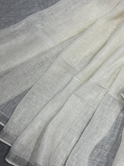 PEARL WHITE PURE HANDLOOM LINEN SAREE