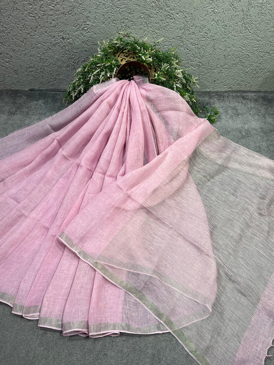 PINK PURE HANDLOOM LINEN SAREE