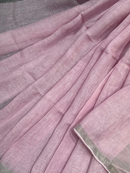 PINK PURE HANDLOOM LINEN SAREE