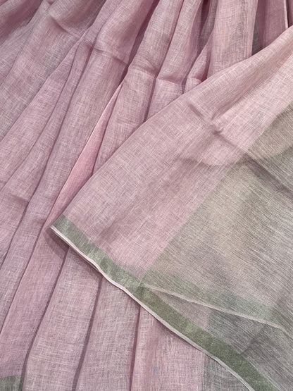 PINK PURE HANDLOOM LINEN SAREE