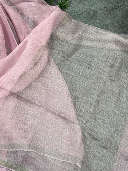PINK PURE HANDLOOM LINEN SAREE