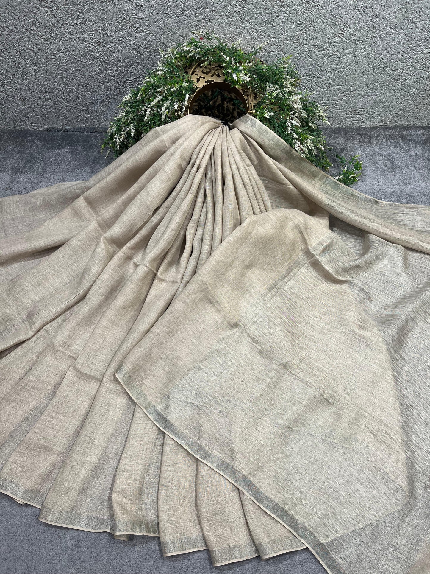 CAPPUCCINO PURE HANDLOOM LINEN SAREE