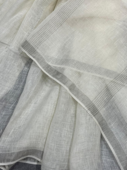 PEARL WHITE PURE HANDLOOM LINEN SAREE