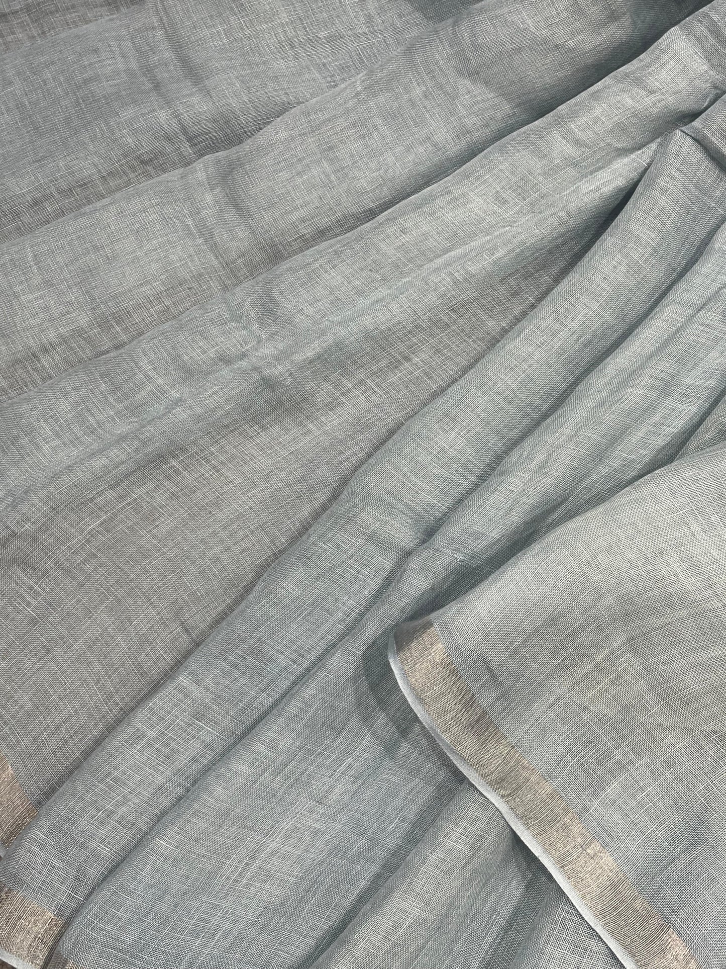 LIGHT BLUE PURE HANDLOOM LINEN SAREE