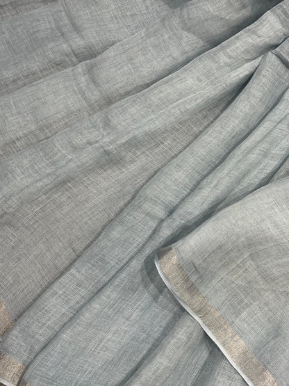 LIGHT BLUE PURE HANDLOOM LINEN SAREE