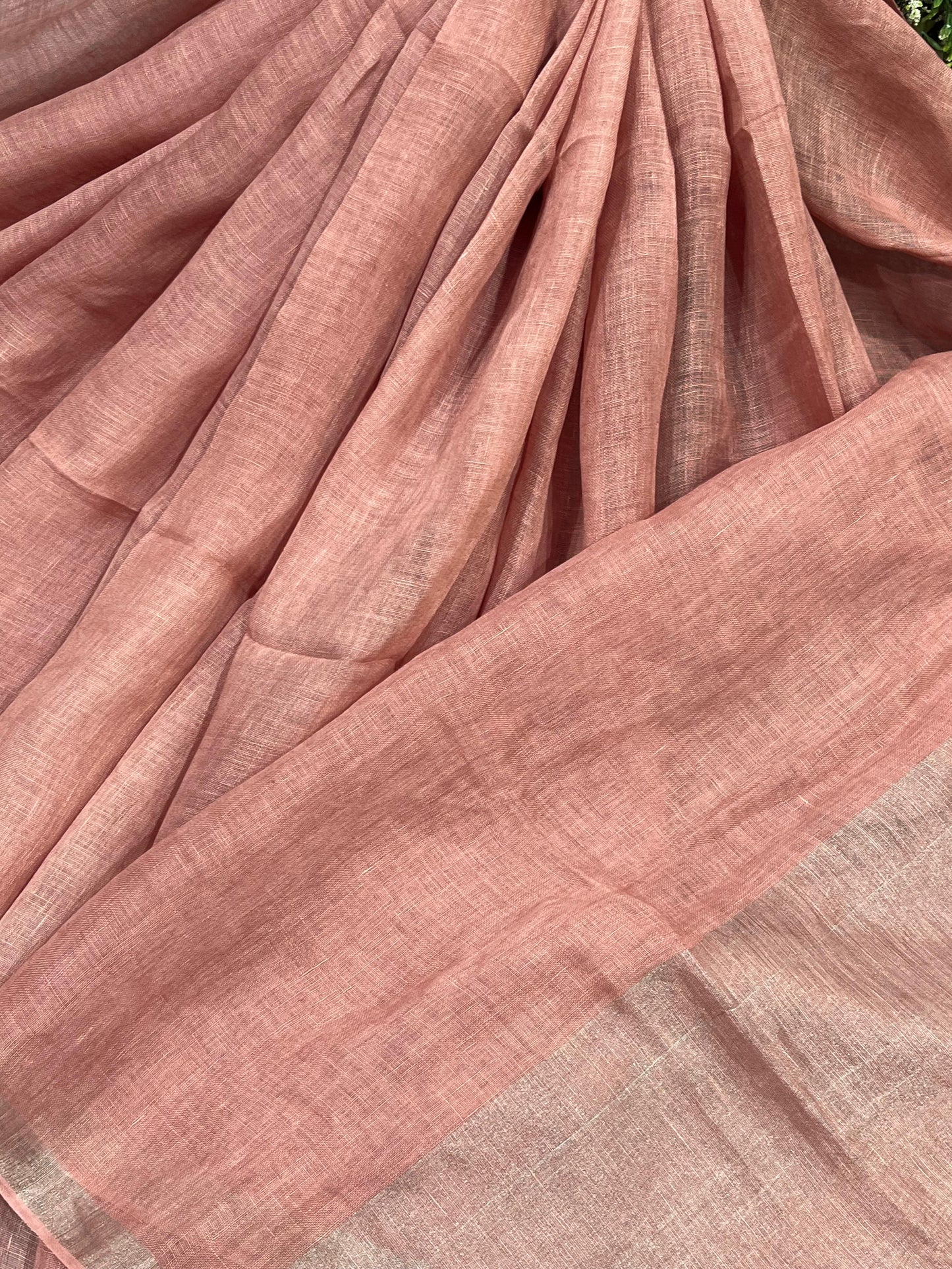 DUSTY ROSE PINK PURE HANDLOOM LINEN SAREE