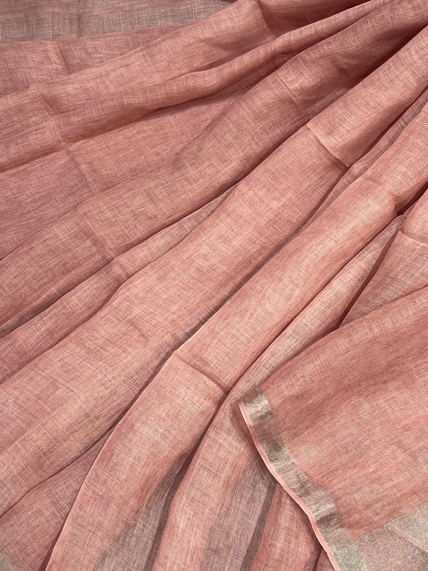 DUSTY ROSE PINK PURE HANDLOOM LINEN SAREE