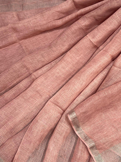 DUSTY ROSE PINK PURE HANDLOOM LINEN SAREE