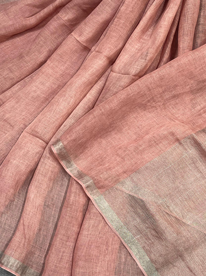 DUSTY ROSE PINK PURE HANDLOOM LINEN SAREE