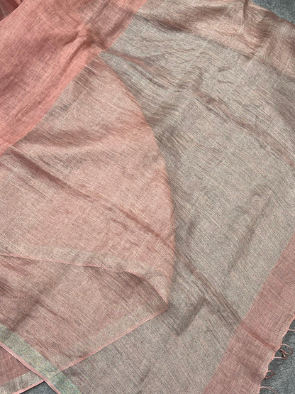 DUSTY ROSE PINK PURE HANDLOOM LINEN SAREE