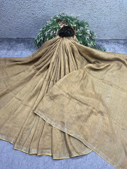 SAND GOLD PURE HANDLOOM LINEN SAREE